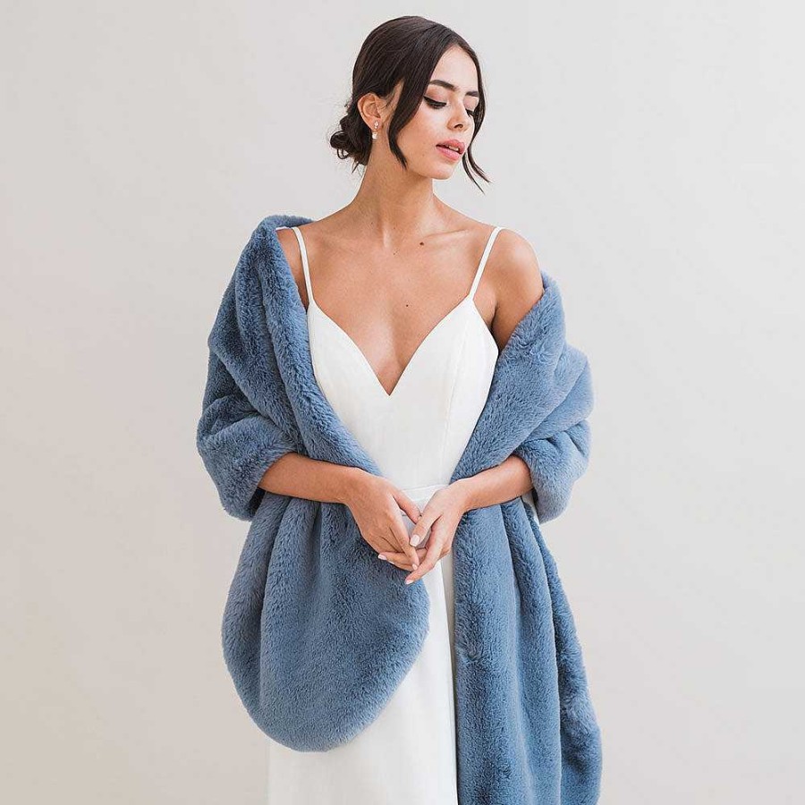 Veils, Cover-Ups And Beltsveils, Cover-Ups And Belts Aria | Mid Blue Faux Fur Long Stole