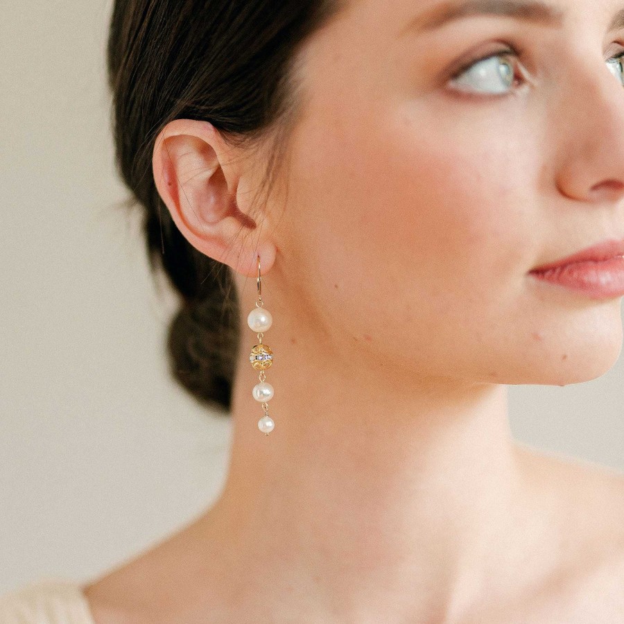 Wedding Jewellerywedding Jewellery Victoria Fergusson | Joy Long Drop Pearl Earrings (Gold)