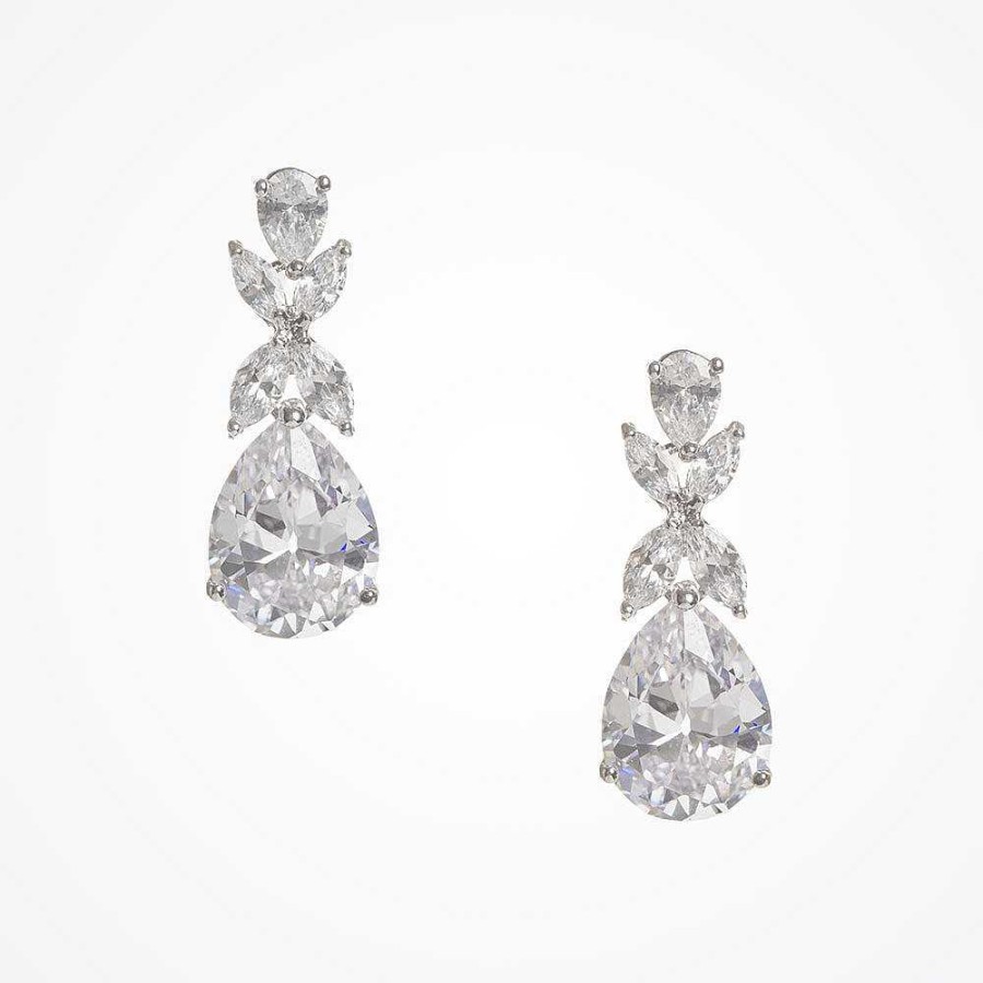 Wedding Jewellerywedding Jewellery Aria | Flora Crystal Teardrop Earrings (Silver)