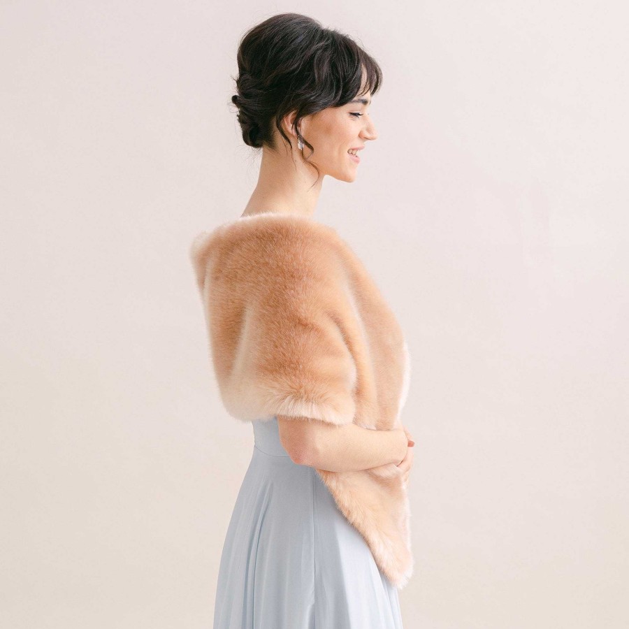 Veils, Cover-Ups And Beltsveils, Cover-Ups And Belts Aria | Apricot Blush Faux Fur Short Bridal Wrap