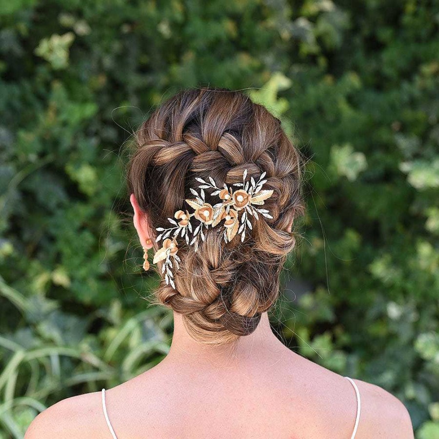 Wedding Hair Accessorieswedding Hair Accessories Ivory & Co | Adonia Bronze Floral Crystal Hair Clip