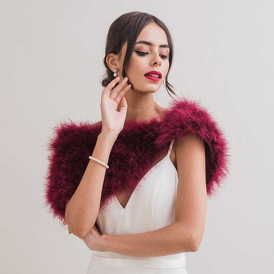 Veils, Cover-Ups And Beltsveils, Cover-Ups And Belts JL at Liberty in Love | Burgundy Feather Bridal Stole