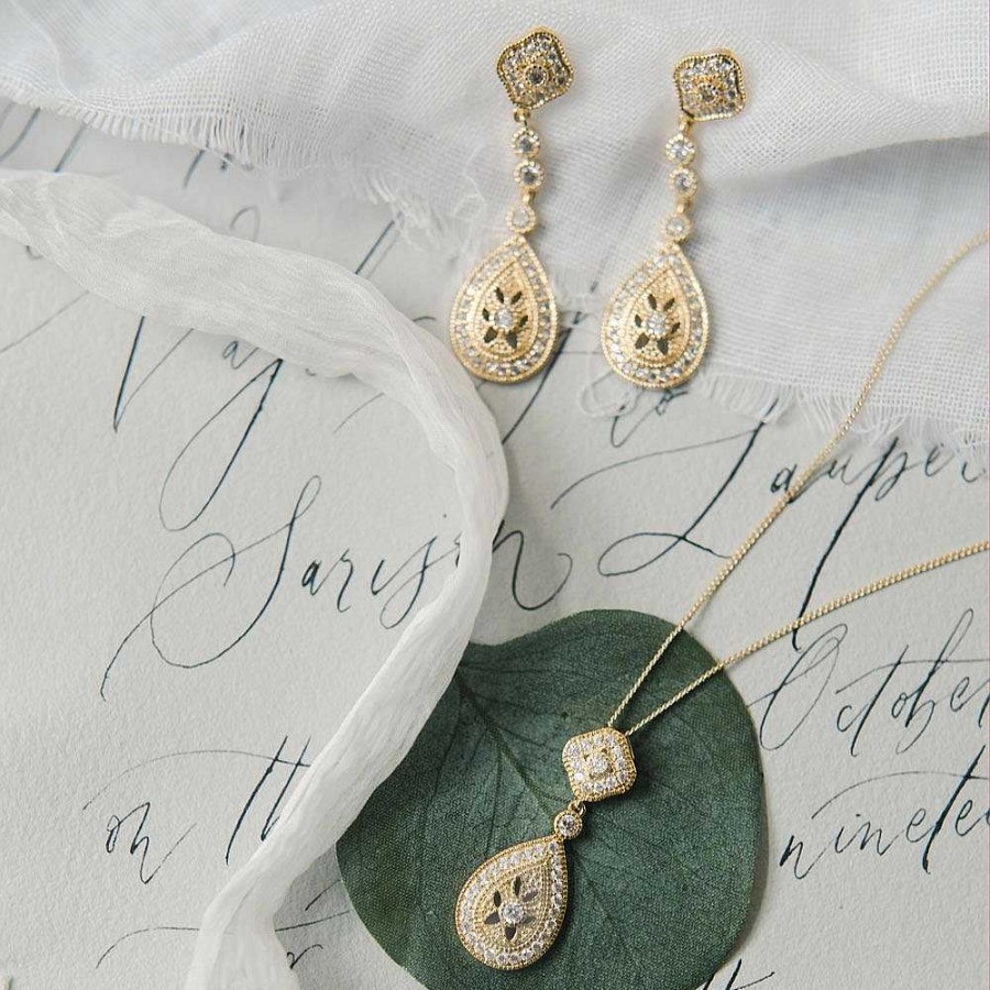 Wedding Jewellerywedding Jewellery Ivory & Co | Moonstruck Gold Pave Crystal Teardrop Earrings