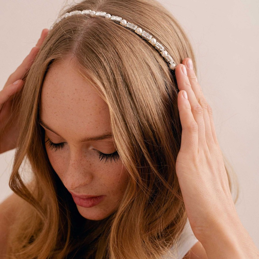 Wedding Hair Accessorieswedding Hair Accessories Arianna Bespoke | Navette Crystal And Pearl Slim Headband