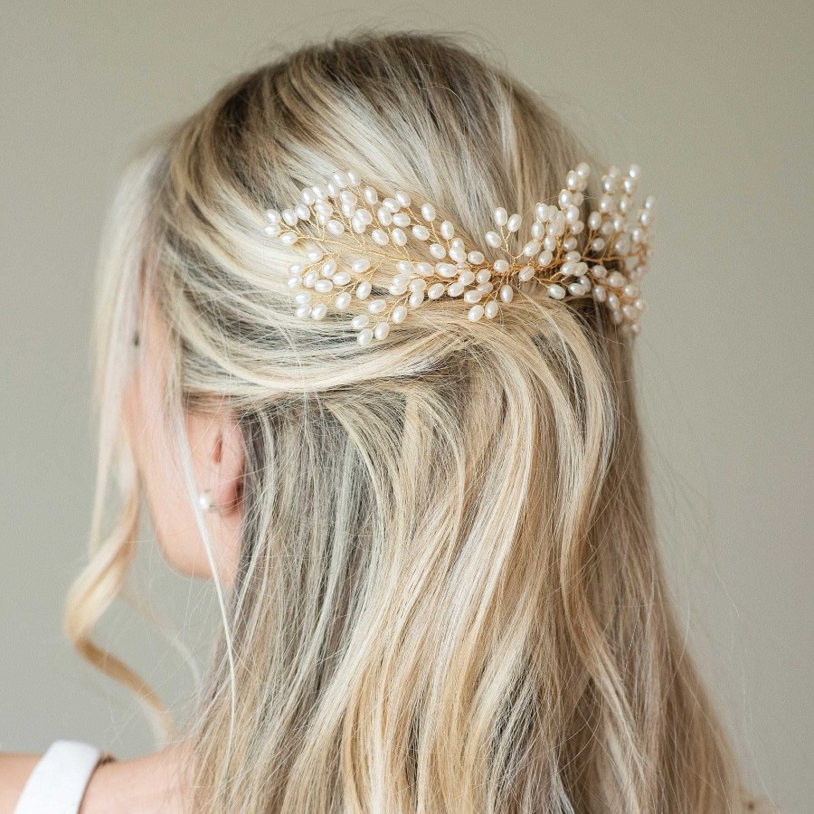 Wedding Hair Accessorieswedding Hair Accessories Ivory & Co | Pearl Cascade Spray Comb (Gold)