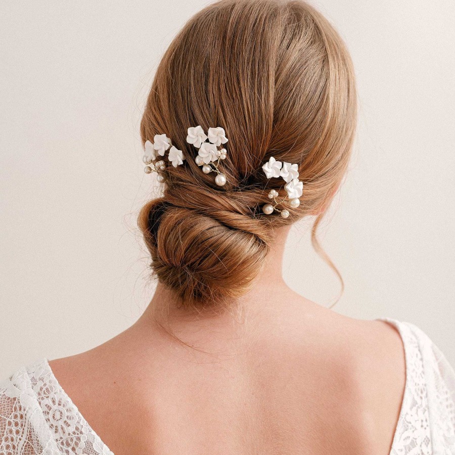 Wedding Hair Accessorieswedding Hair Accessories Arianna Bespoke | Porcelain Flower Hair Pins (Gold)