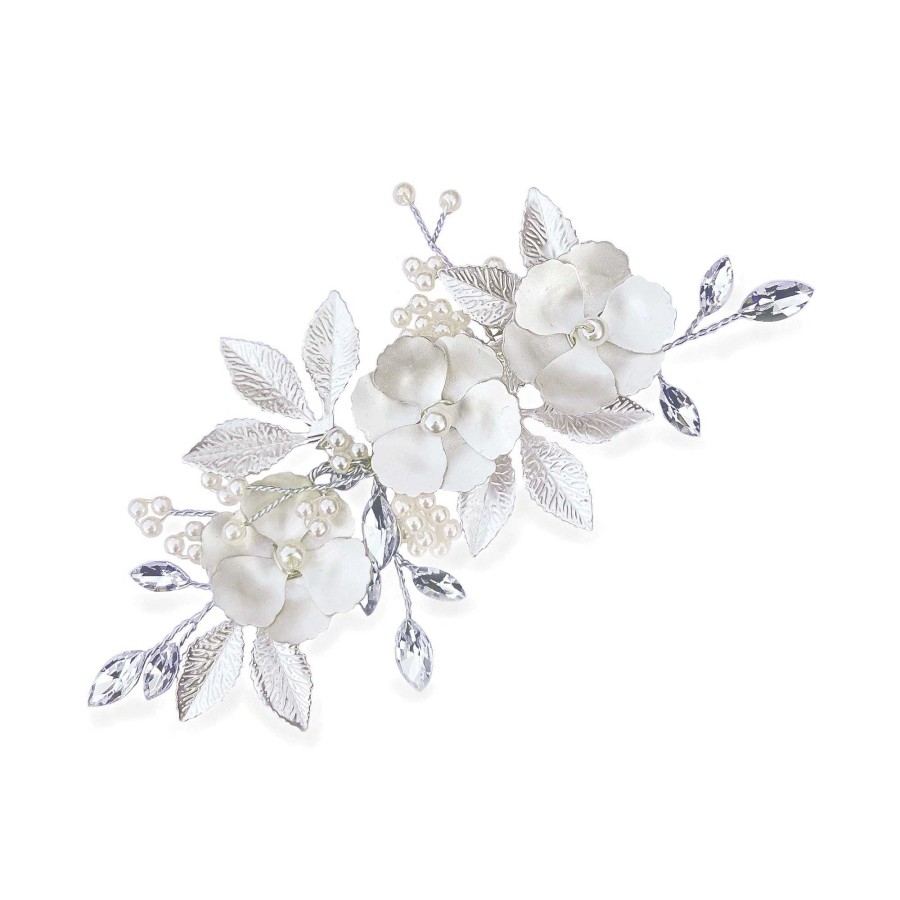 Wedding Hair Accessorieswedding Hair Accessories Ivory & Co | Gardenia Crystal And Pearl Enamelled Floral Clip (Silver)