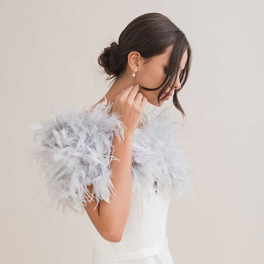 Veils, Cover-Ups And Beltsveils, Cover-Ups And Belts JL at Liberty in Love | Silver Grey Ostrich Feather Bridal Stole