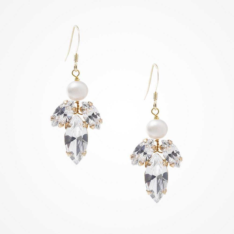 Wedding Jewellerywedding Jewellery Chez Bec | Downton Diamante Navette And Pearl Drop Earrings (Gold)