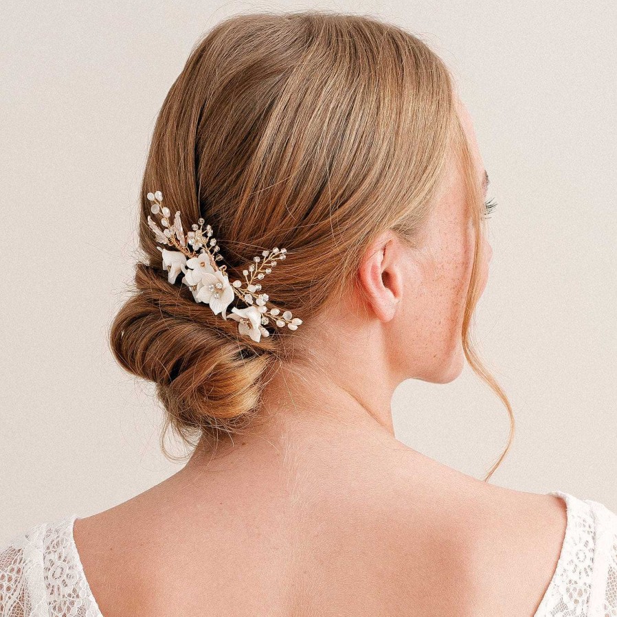 Wedding Hair Accessorieswedding Hair Accessories Aria | Elisabetta I Ivory Clay Floral Gold Hair Comb