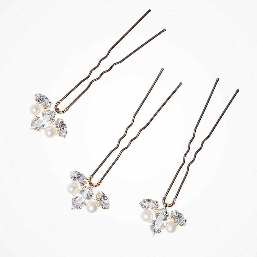 Wedding Hair Accessorieswedding Hair Accessories Chez Bec | Downton Crystal Hair Pins (Gold) (Set Of 3)