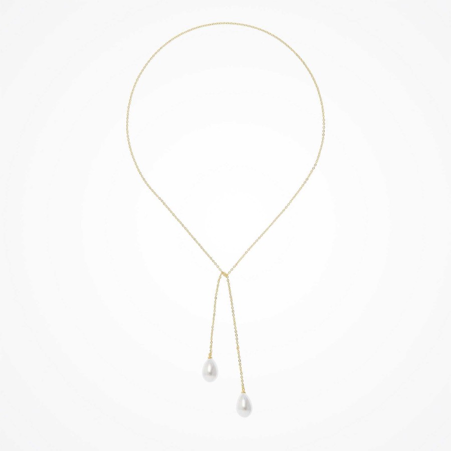 Wedding Jewellerywedding Jewellery Aria | Teardrop Pearl Droplet Lariat Necklace (Gold)