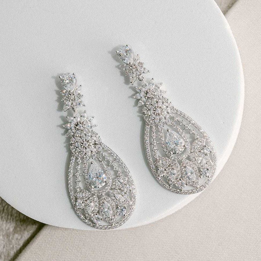 Wedding Jewellerywedding Jewellery Aria | Emilia Floral Crystal Bridal Statement Earrings