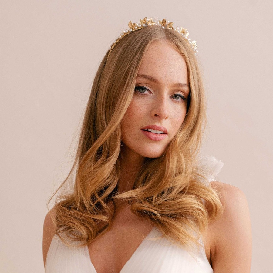 Wedding Hair Accessorieswedding Hair Accessories Laurel Lime | Astrid Freshwater Pearl And Baguette Crystal Gold Crown