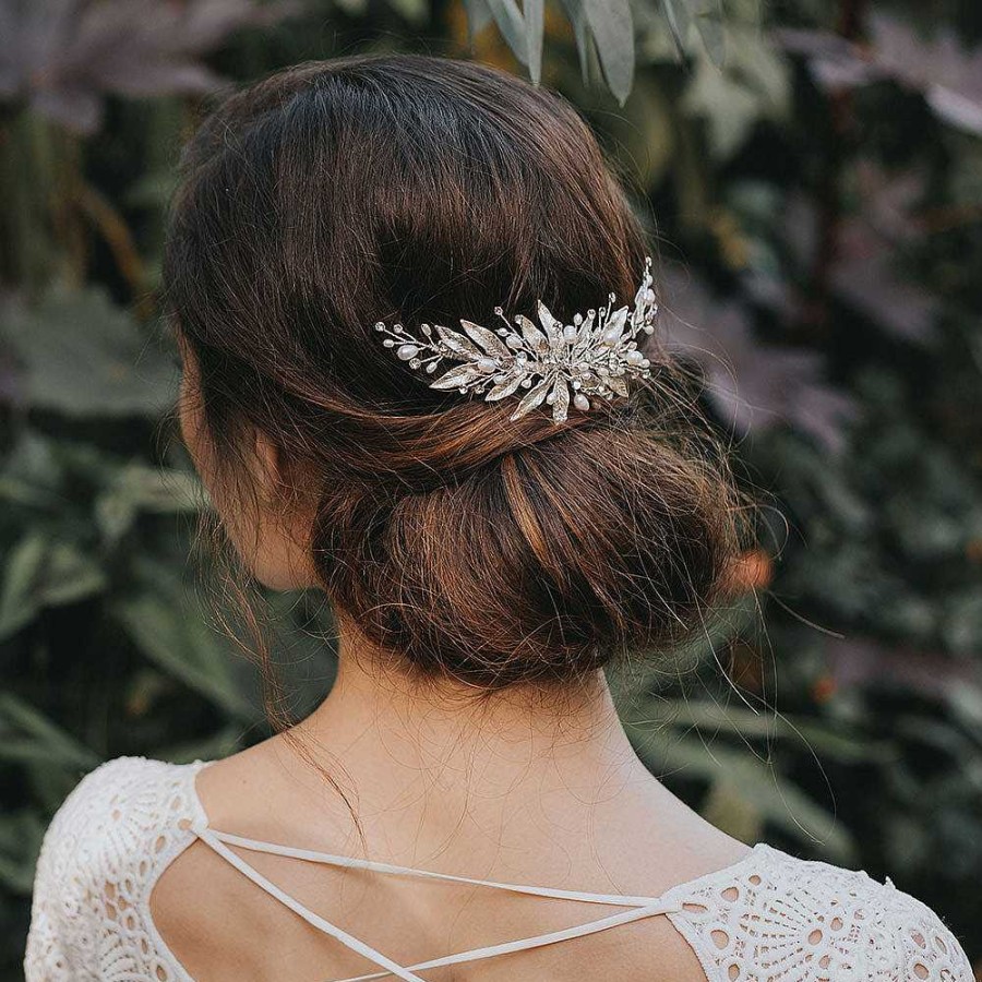 Wedding Hair Accessorieswedding Hair Accessories Ivory & Co | Nieva Enamelled Leaves With Pearl And Crystal Sprigs Hair Clip