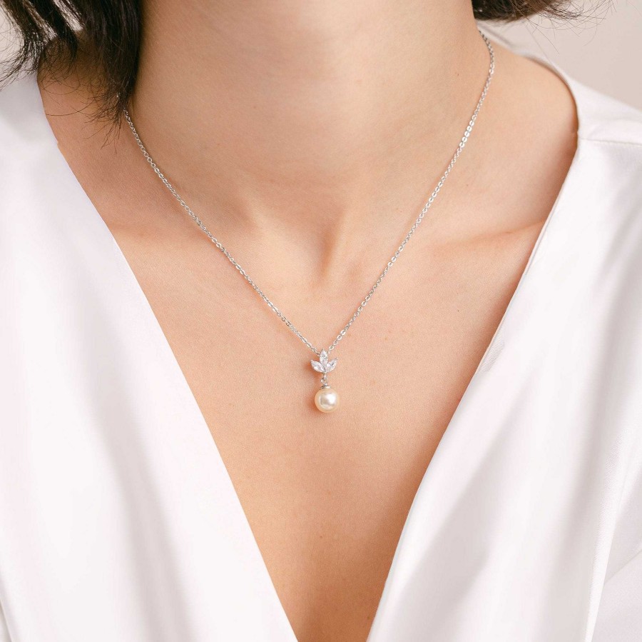 Wedding Jewellerywedding Jewellery Aria | Romy Navette Pearl Drop Necklace (Silver)