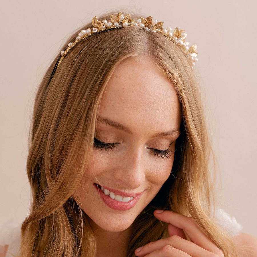 Wedding Hair Accessorieswedding Hair Accessories Laurel Lime | Astrid Freshwater Pearl And Baguette Crystal Gold Crown