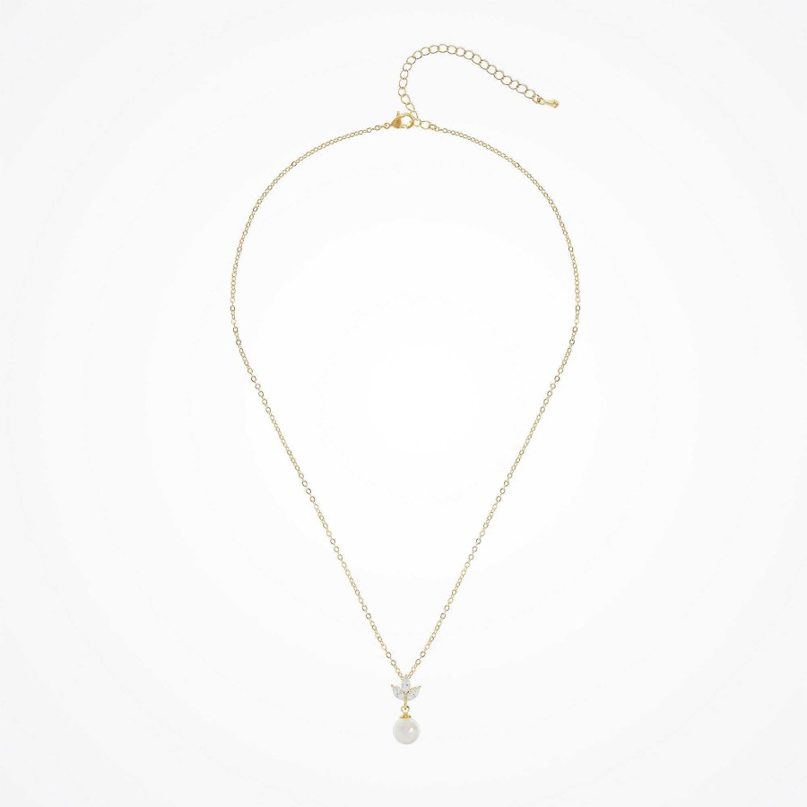 Wedding Jewellerywedding Jewellery Aria | Romy Navette Pearl Drop Necklace (Gold)