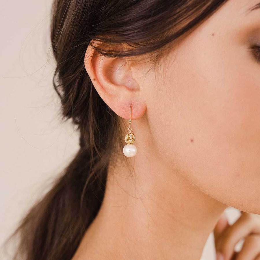 Wedding Jewellerywedding Jewellery Chez Bec | Abigail Diamante And Pearl Drop Earrings (Gold)