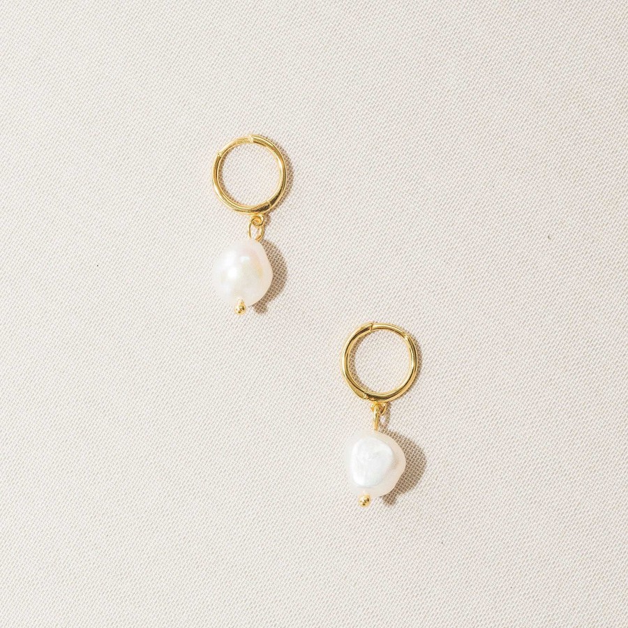 Wedding Jewellerywedding Jewellery Aria | Baroque Pearl Small Hoop Earrings (Gold)