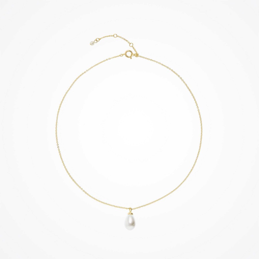 Wedding Jewellerywedding Jewellery Aria | Single Teardrop Pearl Pendant Necklace (Gold)