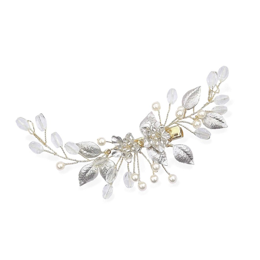 Wedding Hair Accessorieswedding Hair Accessories Ivory & Co | Starglow Crystal And Pearl Enamelled Dainty Crescent Clip (Gold)