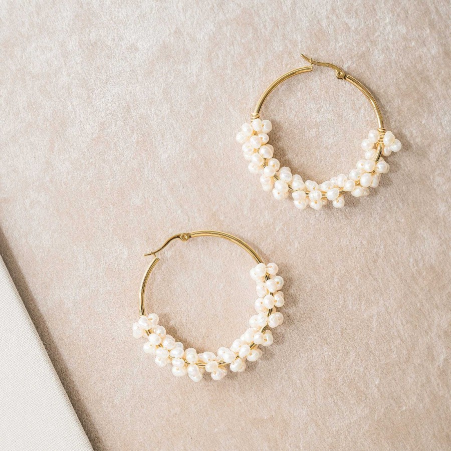 Wedding Jewellerywedding Jewellery Aria | Clustered Pearl Hoop Earrings (Gold)