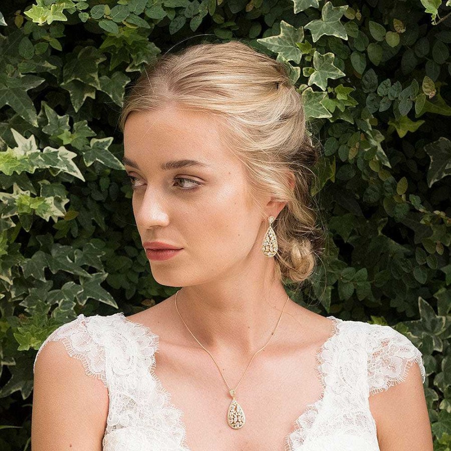 Wedding Jewellerywedding Jewellery Ivory & Co | Pasadena Gold Crystal Teardrop Necklace