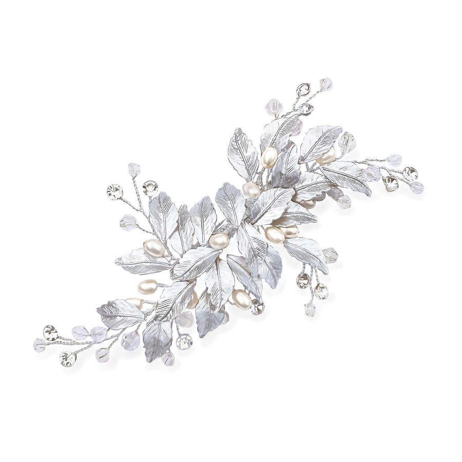 Wedding Hair Accessorieswedding Hair Accessories Ivory & Co | Fairydust Crystal And Pearl Enamelled Leafy Clip (Silver)