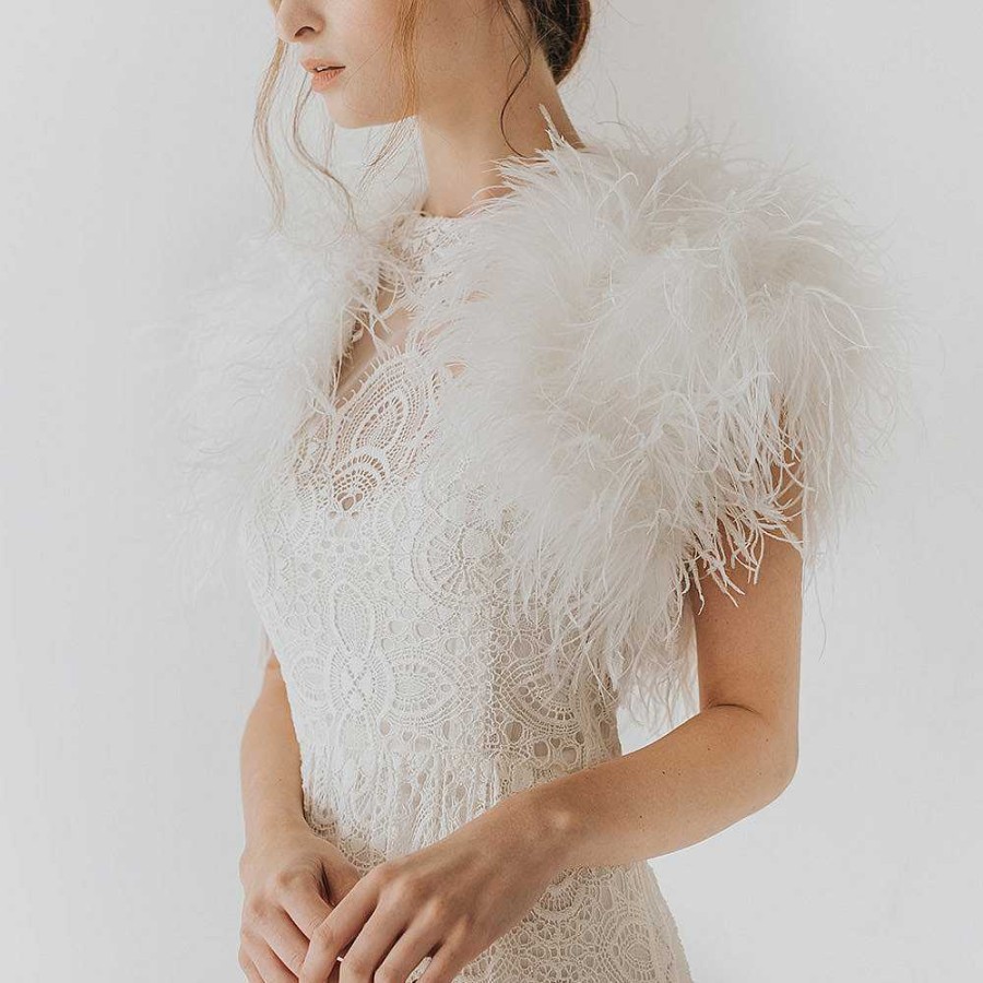 Veils, Cover-Ups And Beltsveils, Cover-Ups And Belts JL at Liberty in Love | Ivory Ostrich Feather Bridal Bolero