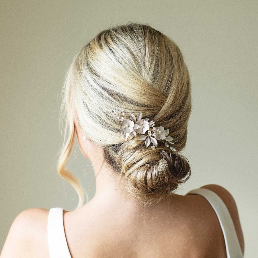 Wedding Hair Accessorieswedding Hair Accessories Ivory & Co | Gardenia Crystal And Pearl Enamelled Floral Clip (Gold)