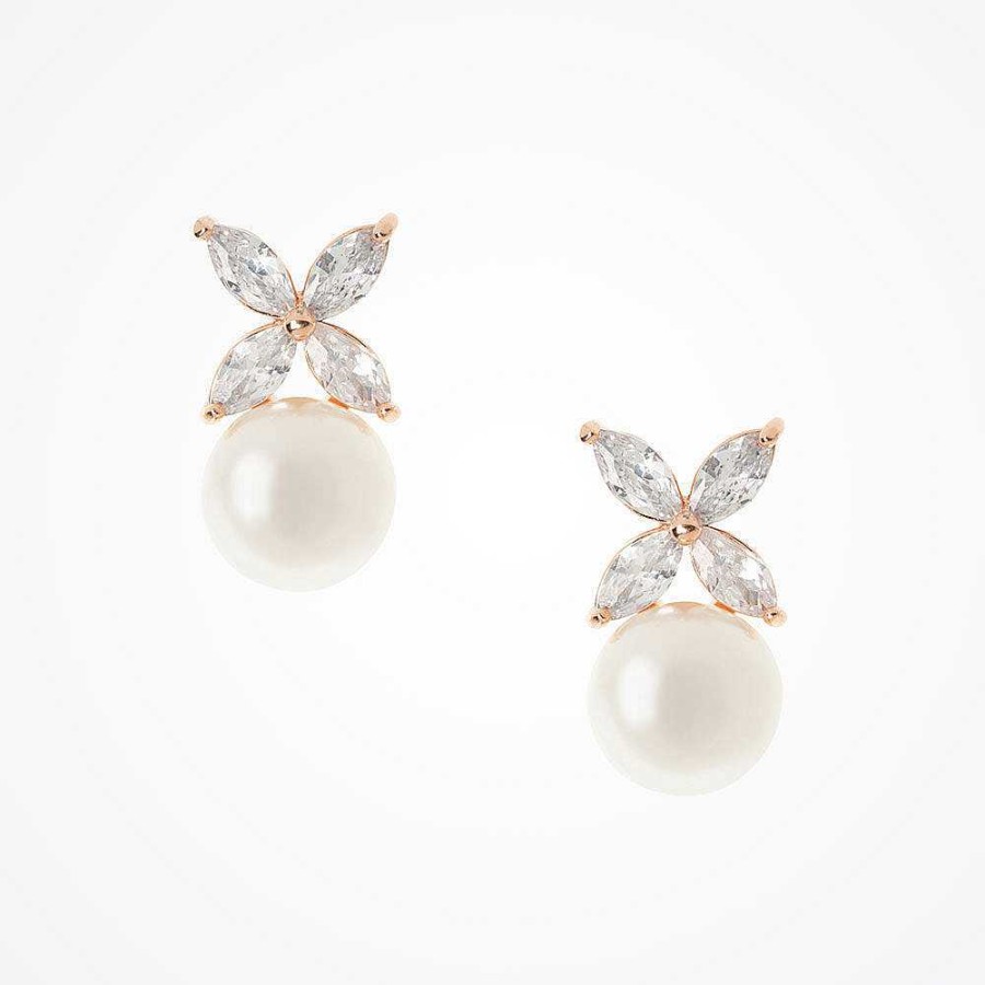 Wedding Jewellerywedding Jewellery Aria | Rue Pearl Drop Earrings (Rose Gold)