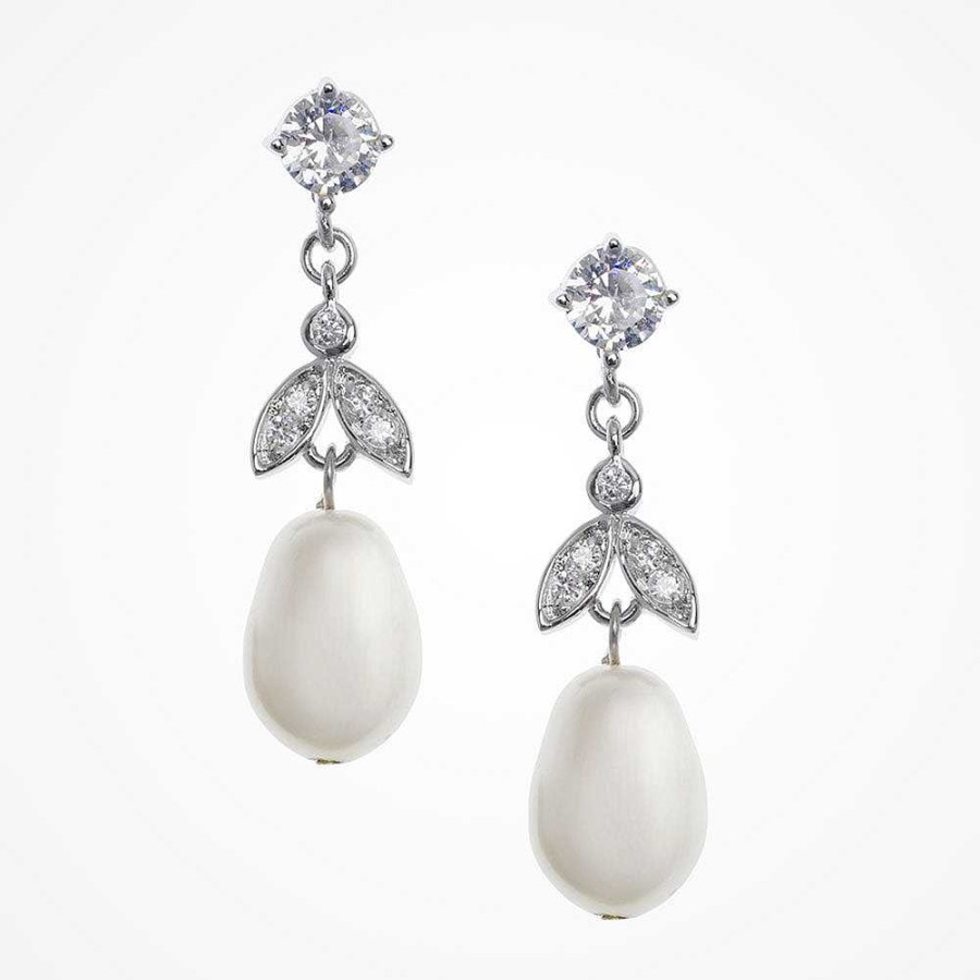 Wedding Jewellerywedding Jewellery Stephanie Browne | Silk Crystal Leaf Pearl Drop Earrings