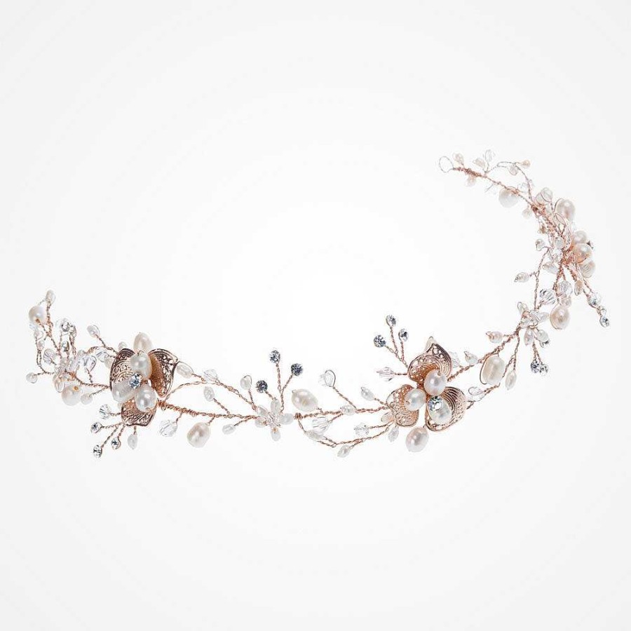 Wedding Hair Accessorieswedding Hair Accessories Ivory & Co | April Rose Gold Pearl Blossom And Crystal Sprigs Hair Vine