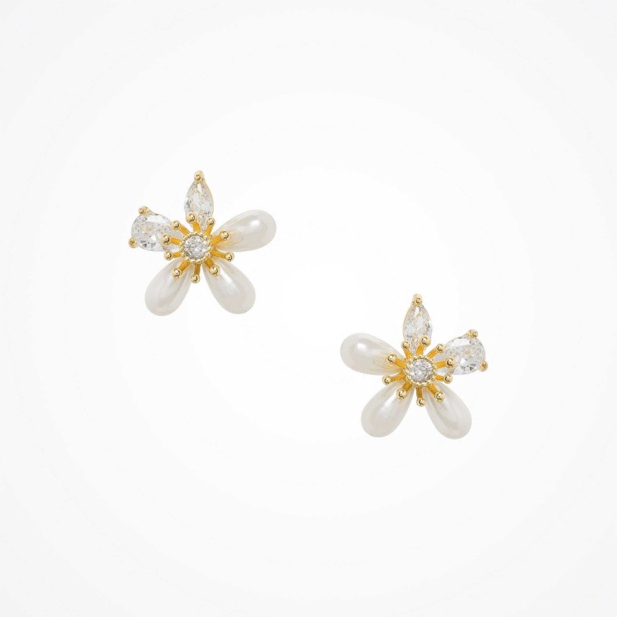 Wedding Jewellerywedding Jewellery Aria | Petal Crystal And Pearl Flower Earrings