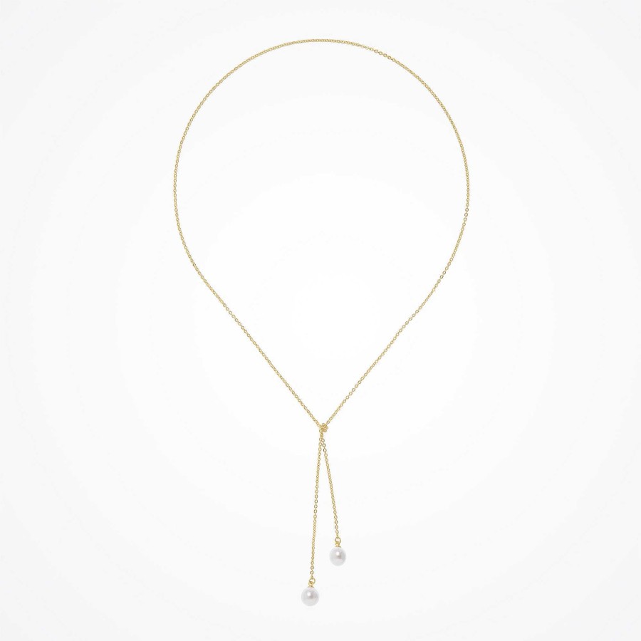 Wedding Jewellerywedding Jewellery Aria | Round Pearl Droplet Lariat Necklace (Gold)