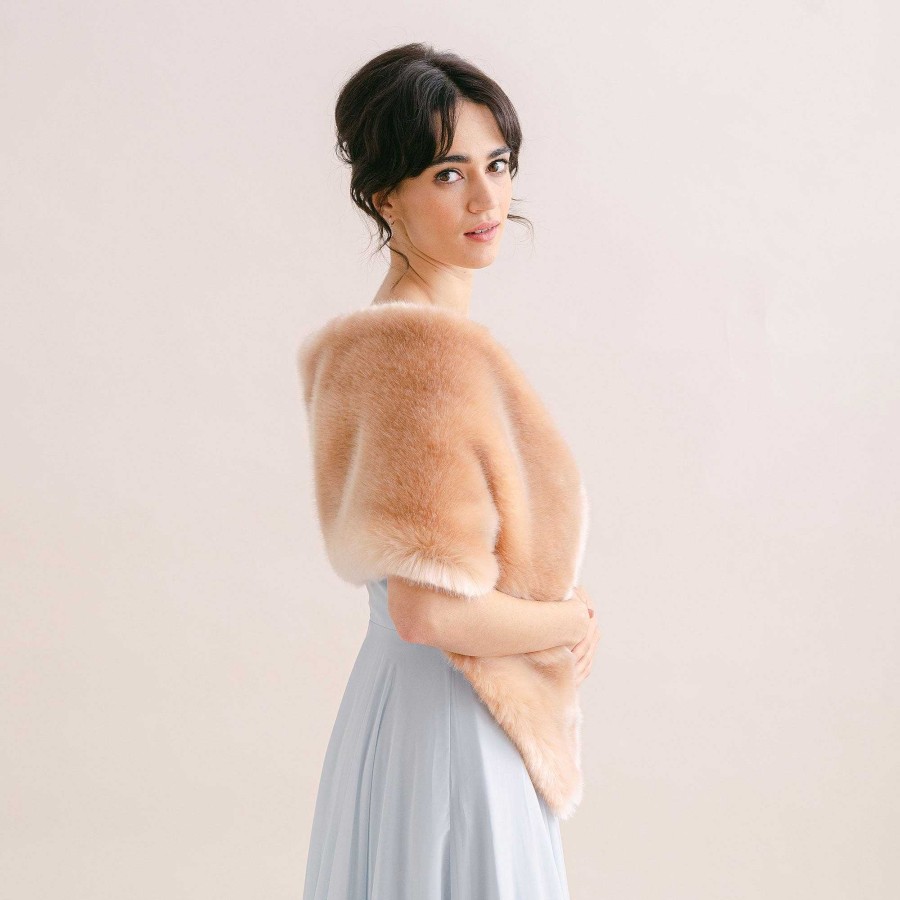 Veils, Cover-Ups And Beltsveils, Cover-Ups And Belts Aria | Apricot Blush Faux Fur Short Bridal Wrap