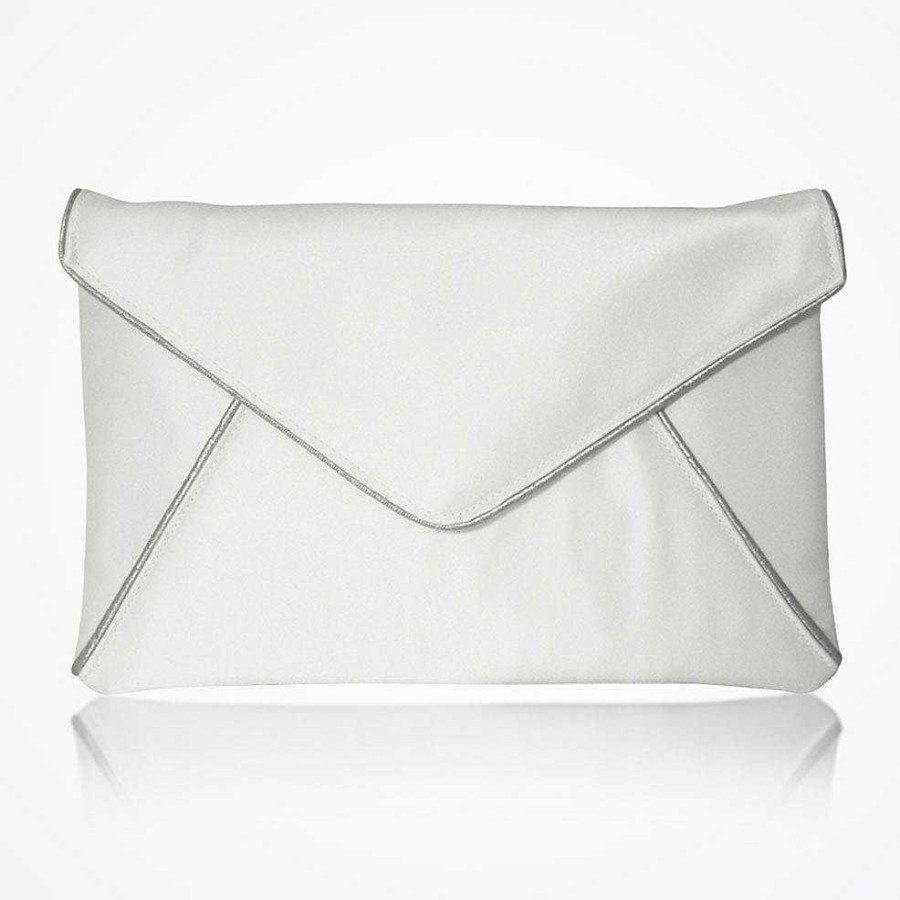 Bags Emma Gordon London | Katerina Ivory Satin Clutch With Silver Piping