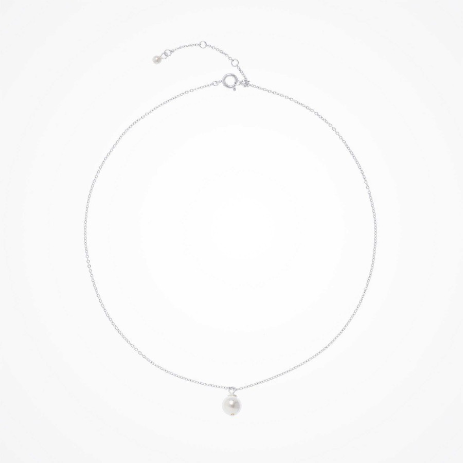 Wedding Jewellerywedding Jewellery Aria | Single Round Pearl Pendant Necklace (Silver)