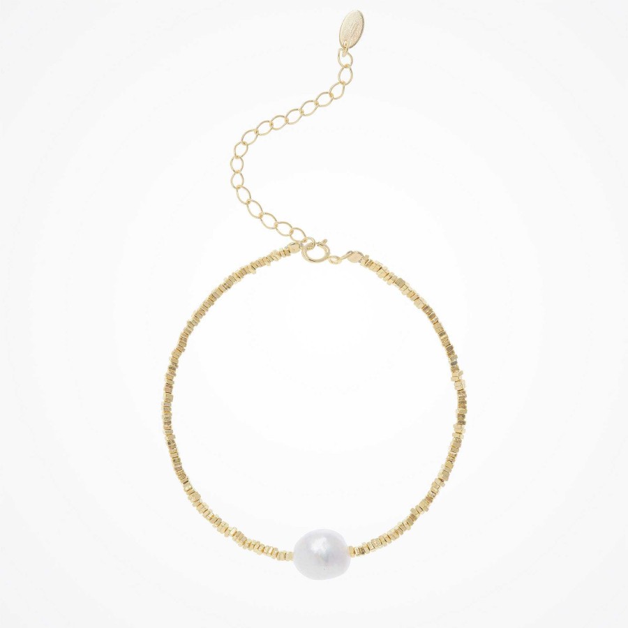 Wedding Jewellerywedding Jewellery Aria | Single Freshwater Baroque Pearl Gold Bracelet