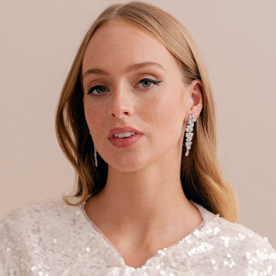 Wedding Jewellerywedding Jewellery Aria | Haley Long Drop Crystal Leaves Earrings