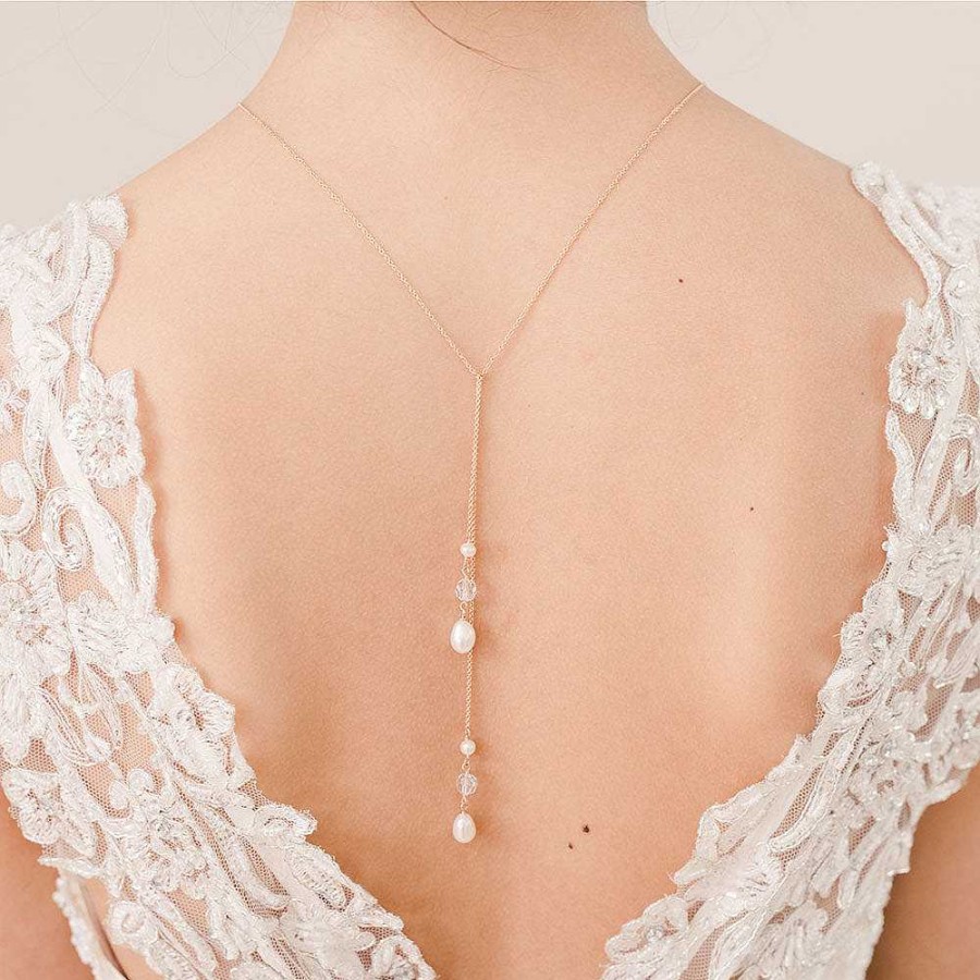 Wedding Jewellerywedding Jewellery Chez Bec | Blossom Pearl And Crystal Backdrop Necklace (Rose Gold)