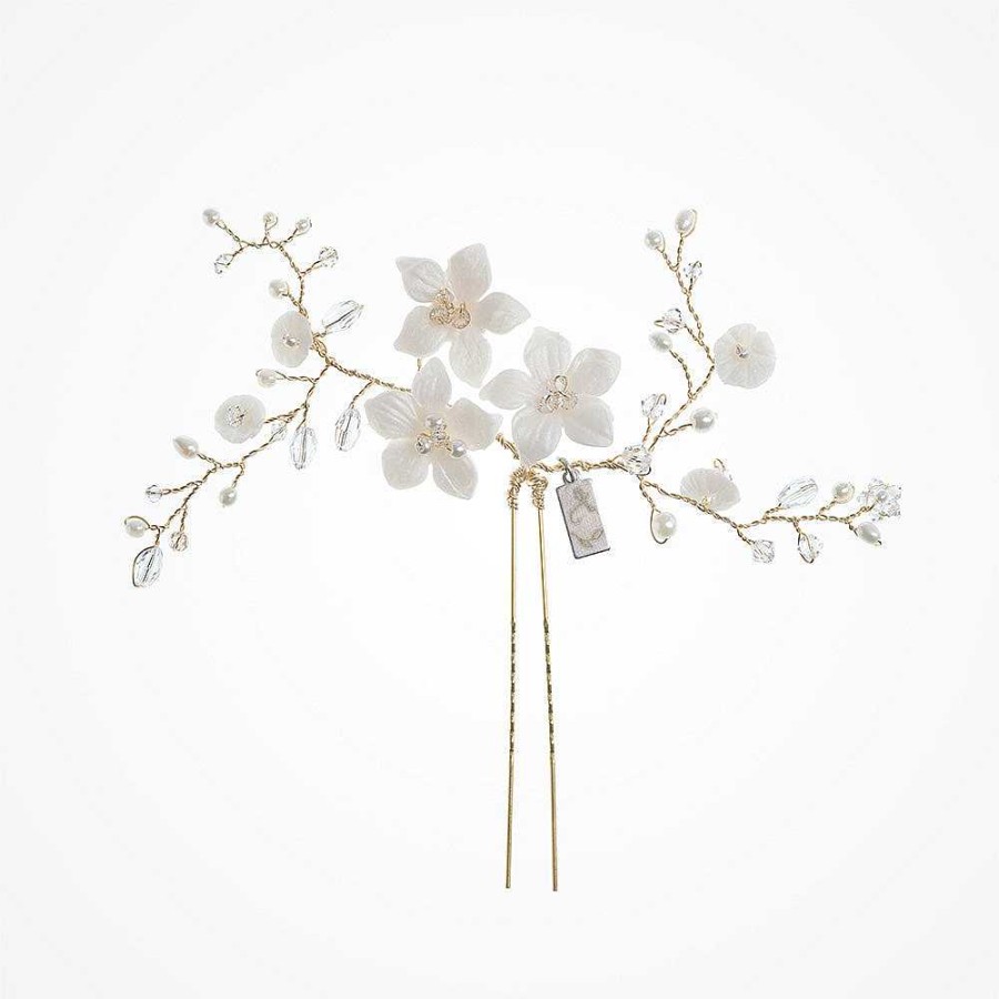 Wedding Hair Accessorieswedding Hair Accessories Laurel Lime | Clematis Blossom And Sprigs Hair Pin (Gold)