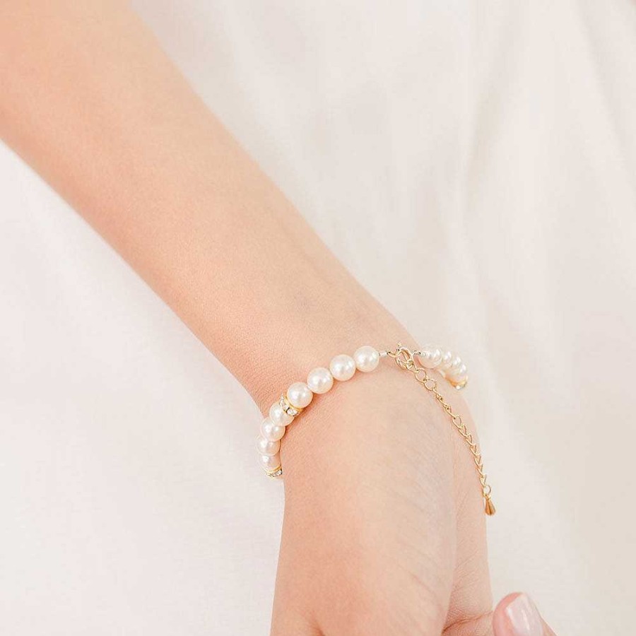 Wedding Jewellerywedding Jewellery Chez Bec | Crystal Elegance Pearl Bracelet (Gold)