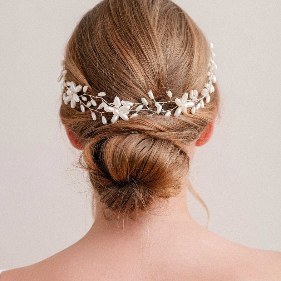 Wedding Hair Accessorieswedding Hair Accessories Aria | Biana Pearl Blossom Hair Vine (Silver)