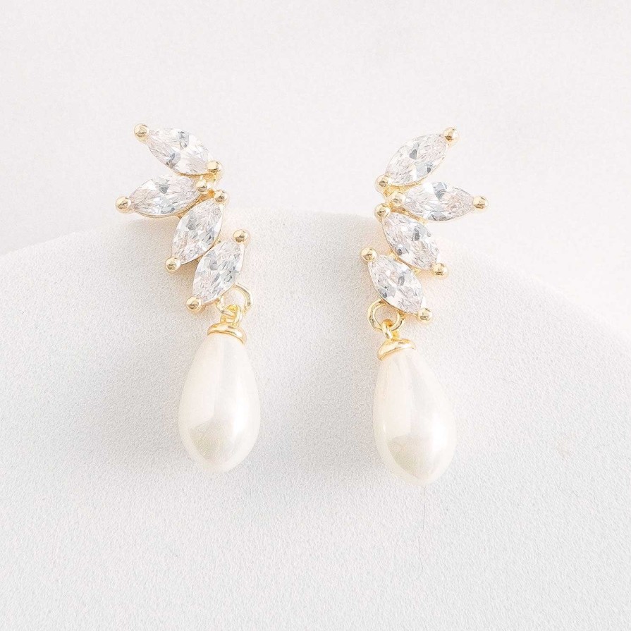 Wedding Jewellerywedding Jewellery Ivory & Co | Ashbourne Crystal Cluster Pearl Drop Earrings (Gold)