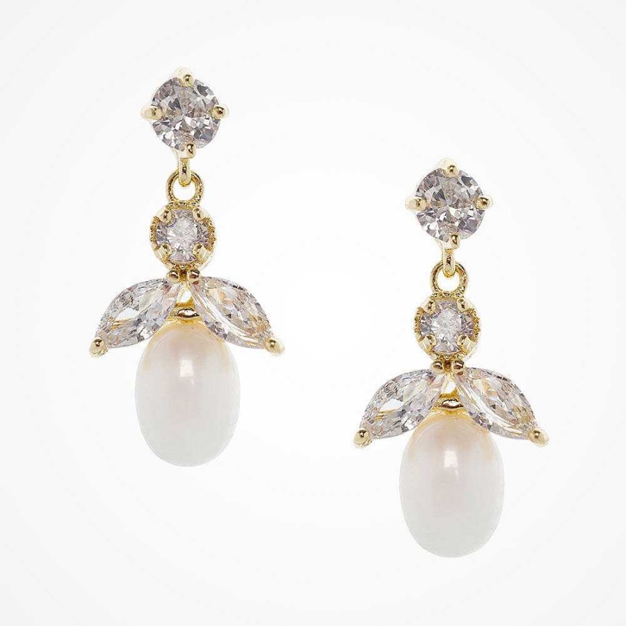 Wedding Jewellerywedding Jewellery Liberty in Love | Ines Pearl And Cz Drop Earrings (Gold)