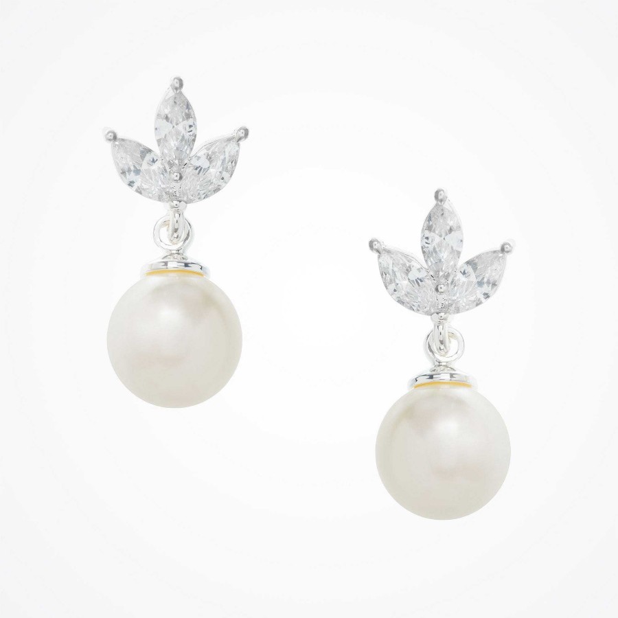 Wedding Jewellerywedding Jewellery Aria | Romy Navette Pearl Drop Earrings (Silver)