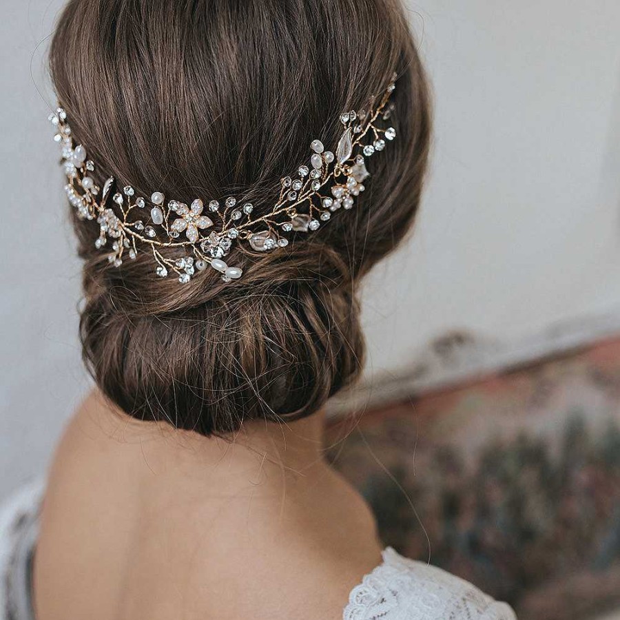 Wedding Hair Accessorieswedding Hair Accessories Aria | Fleur Pearl Blossom And Buds Gold Hair Vine