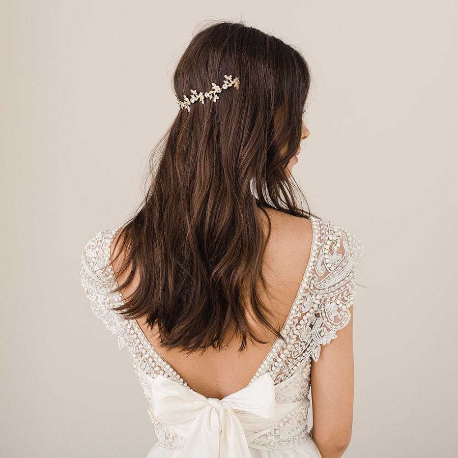 Wedding Hair Accessorieswedding Hair Accessories Aria | Ariel Crystal Embellished Floral Gold Headpiece